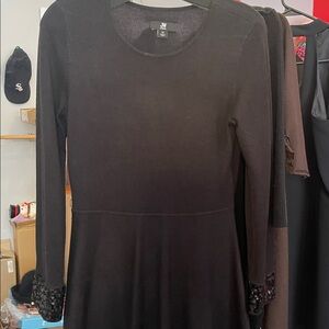 JASON WU Women's black long-sleeve sweater dress with sequins at cuffs - size M